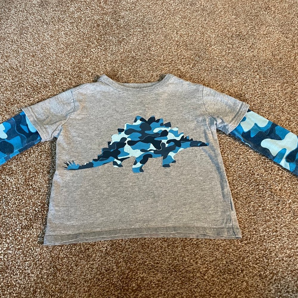 Baby Gap Long Sleeve Dinosaur grey with blue camo shirt 2T